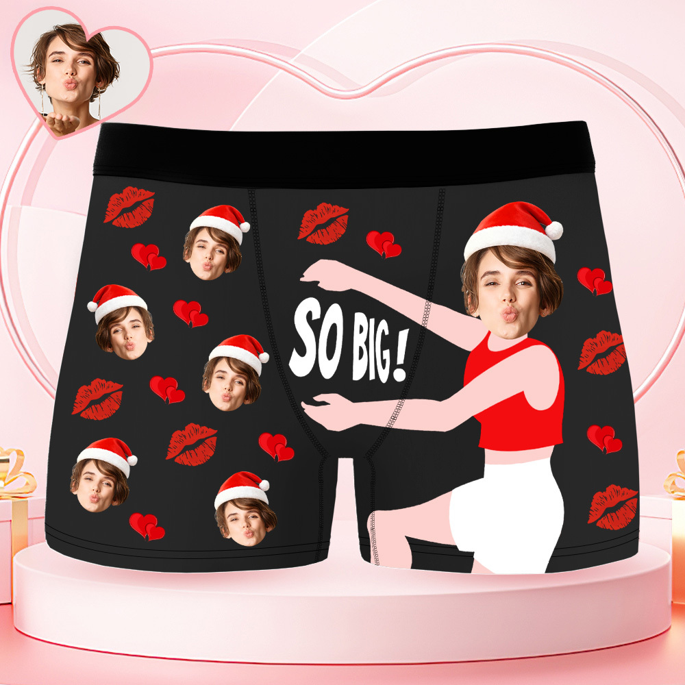 Personalized Face Boxer Briefs, Funny Photo Underwear, Christmas Gift for Men