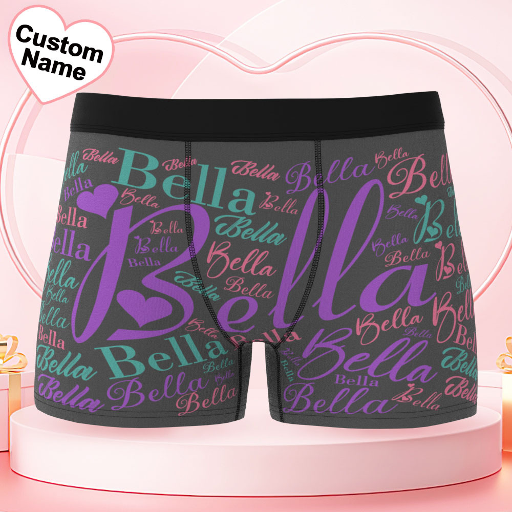 Custom Name Men's Underwear With Heart Personalized Men's Boxer Briefs