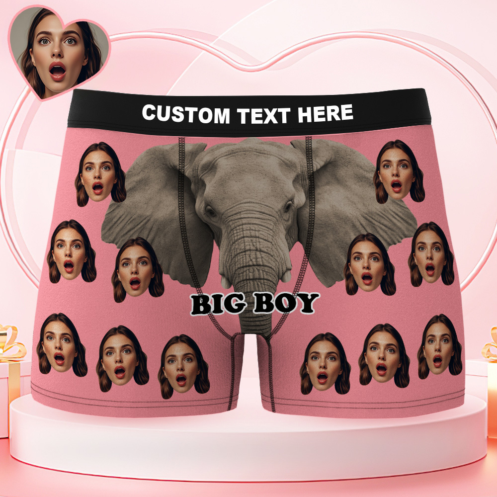 Custom Big Face Boxer Shorts Colorful Waistband Red Boxer Briefs Red and Pink Hearts Gifts For Boyfriend