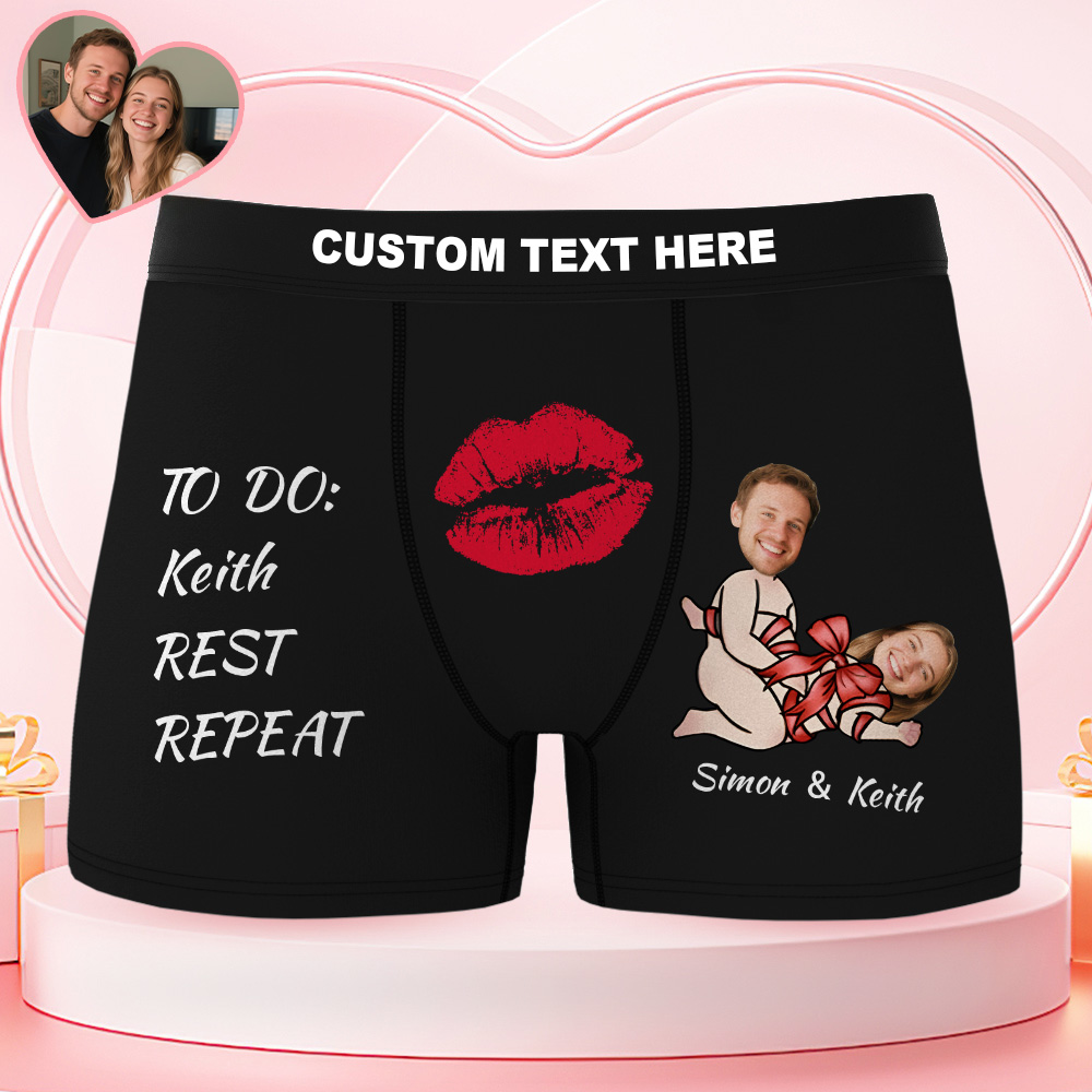Valentine's Day Gifts Custom Face Men's Underwear Couple Love Style Boxer Briefs Birthday Gifts for Husband Waistband Text Boxers