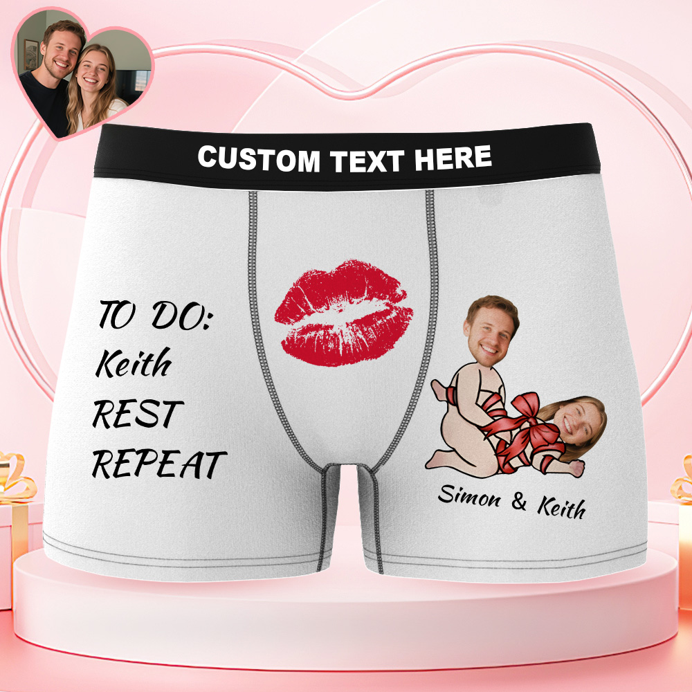 Valentine's Day Gifts Custom Face Men's Underwear Couple Love Style Boxer Briefs Birthday Gifts for Husband Waistband Text Boxers