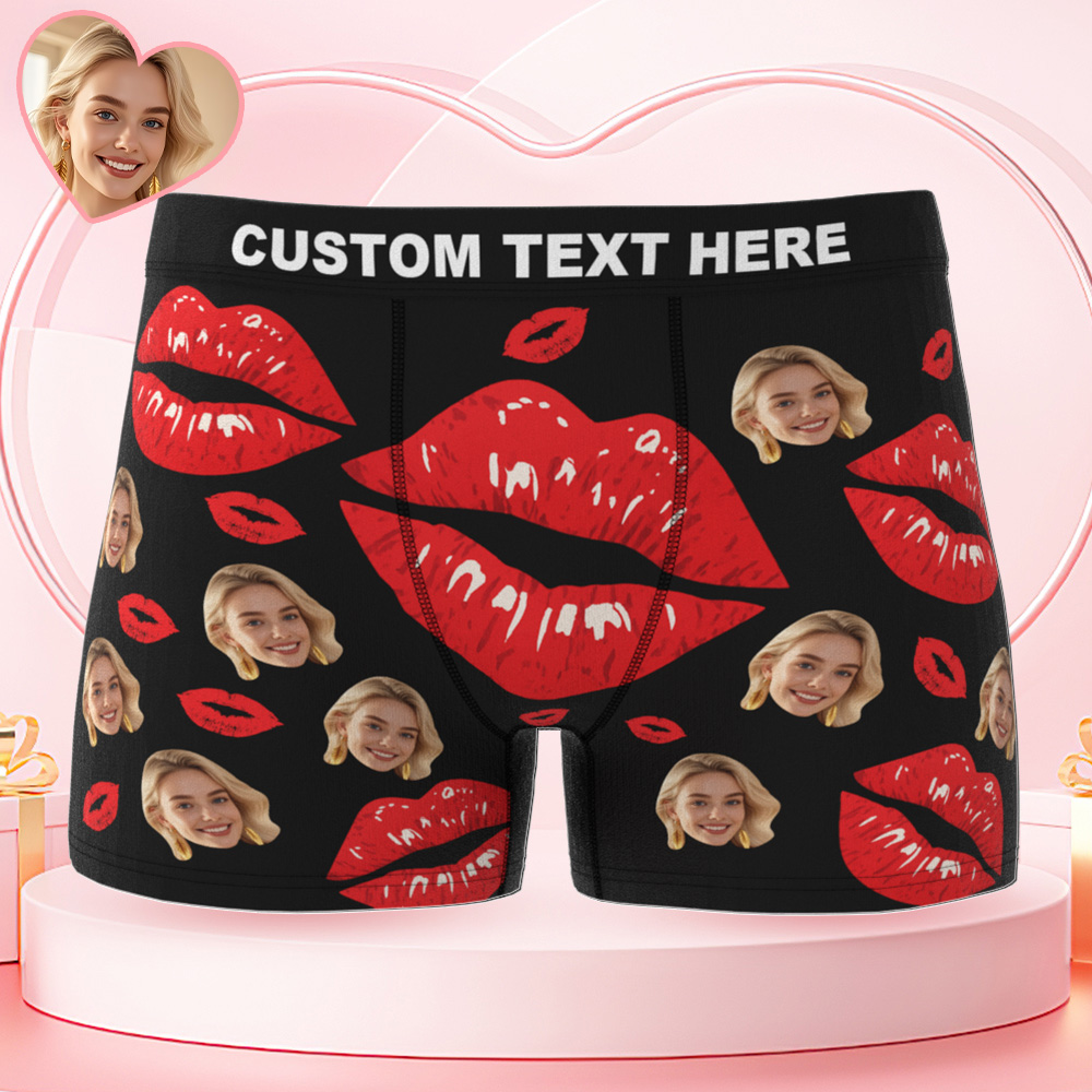 Custom Face Men's Underwear Personalized Photo Men's Boxer Briefs Valentine's Gifts Red Lip Boxers