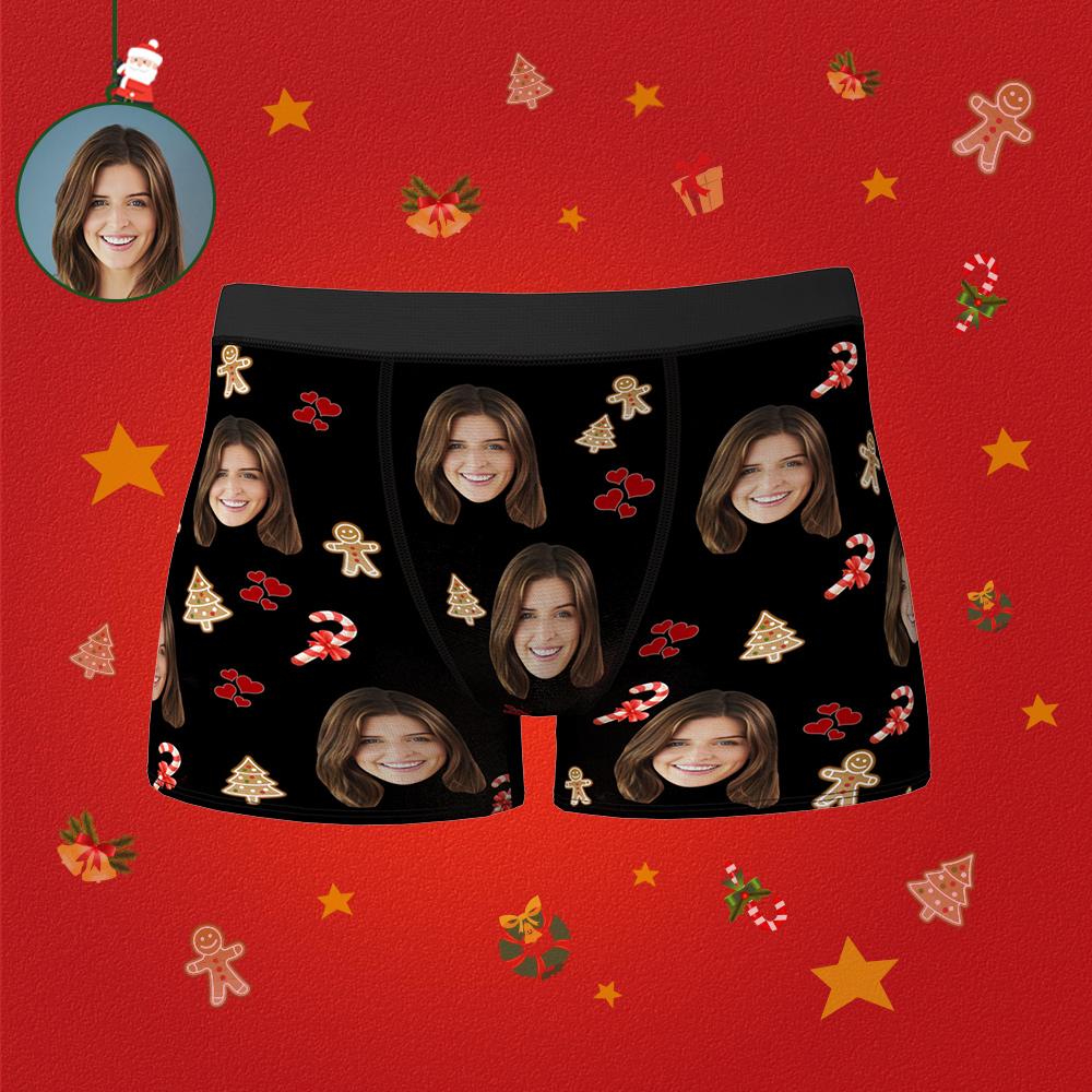 Custom Face Christmas Boxer Men's Boxer Briefs Candy Cane and Gingerbread Man - MyFaceBoxer