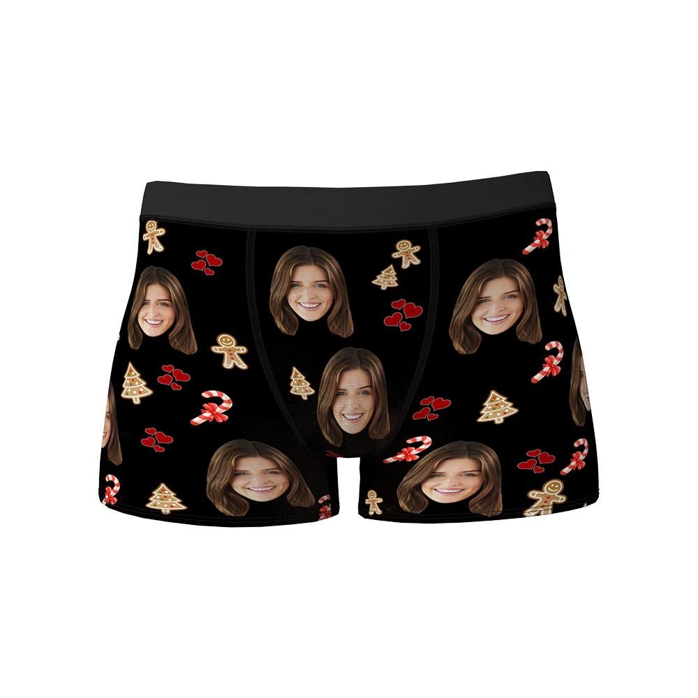 Custom Face Christmas Boxer Men's Boxer Briefs Candy Cane and Gingerbread Man - MyFaceBoxer