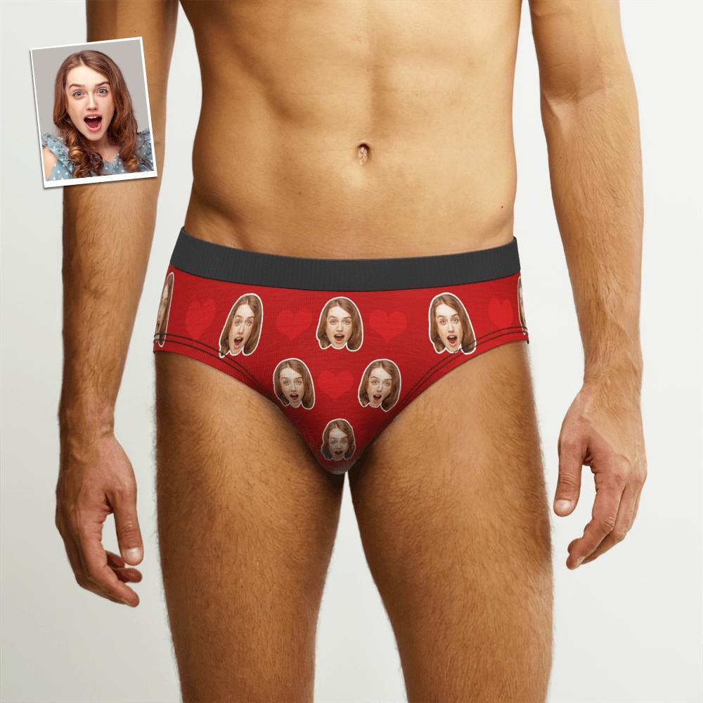 Custom Love Heart Men's Face Briefs Personalized Photo Underwear Gift For Men - MyFaceBoxer