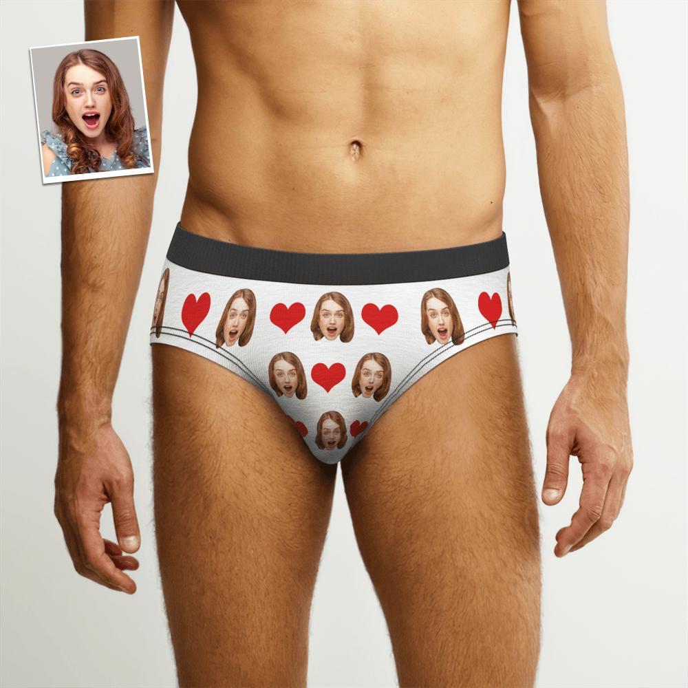 Custom Love Heart Men's Face Briefs Personalized Photo Underwear Gift For Men - MyFaceBoxer