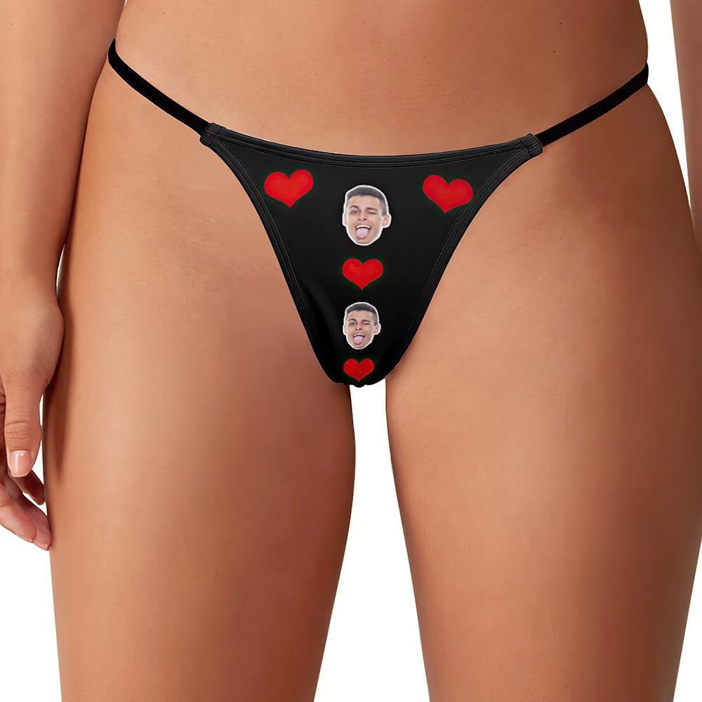 Custom Red Heart Face Thong Women Customized Sexy Printed Photo Thong - MyFaceBoxer