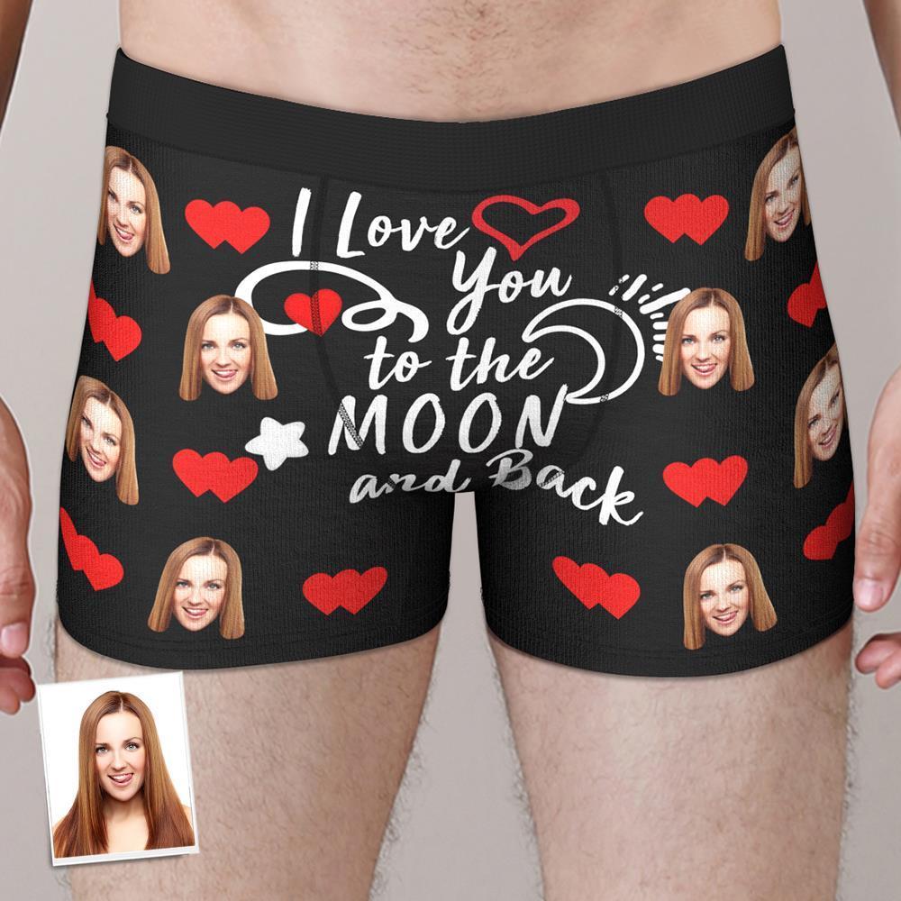 Personalize Face Boxer LOVE YOU TO THE MOON AND BACK Anniversary Valentine's Gifts for Him - MyFaceBoxer