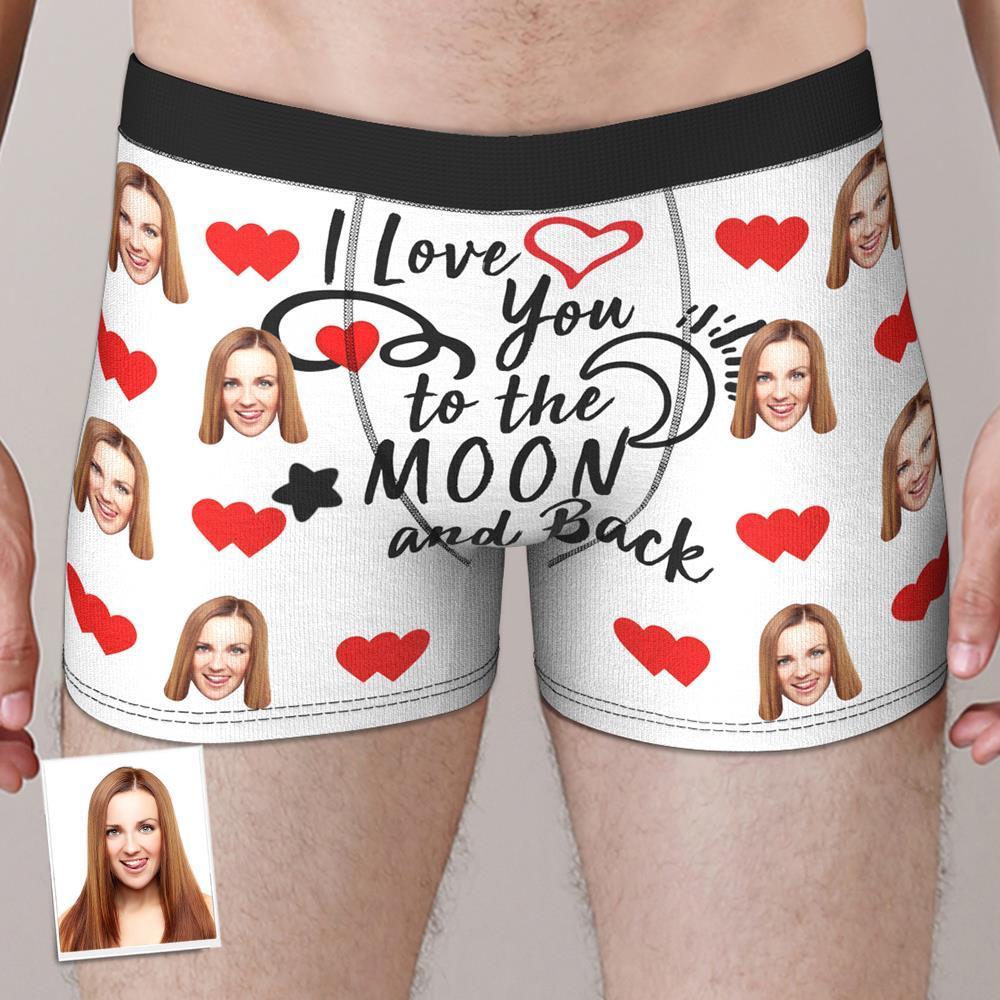 Personalize Face Boxer LOVE YOU TO THE MOON AND BACK Anniversary Valentine's Gifts for Him - MyFaceBoxer