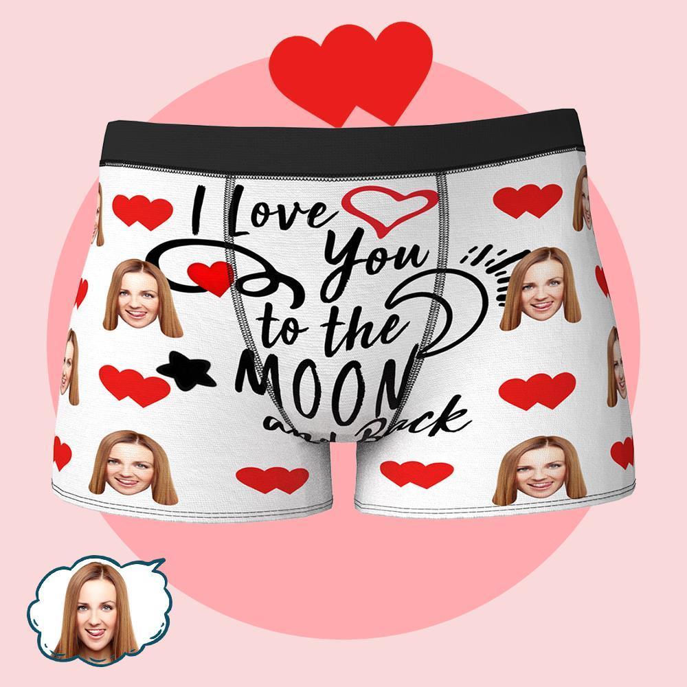 Personalize Face Boxer LOVE YOU TO THE MOON AND BACK Anniversary Valentine's Gifts for Him - MyFaceBoxer