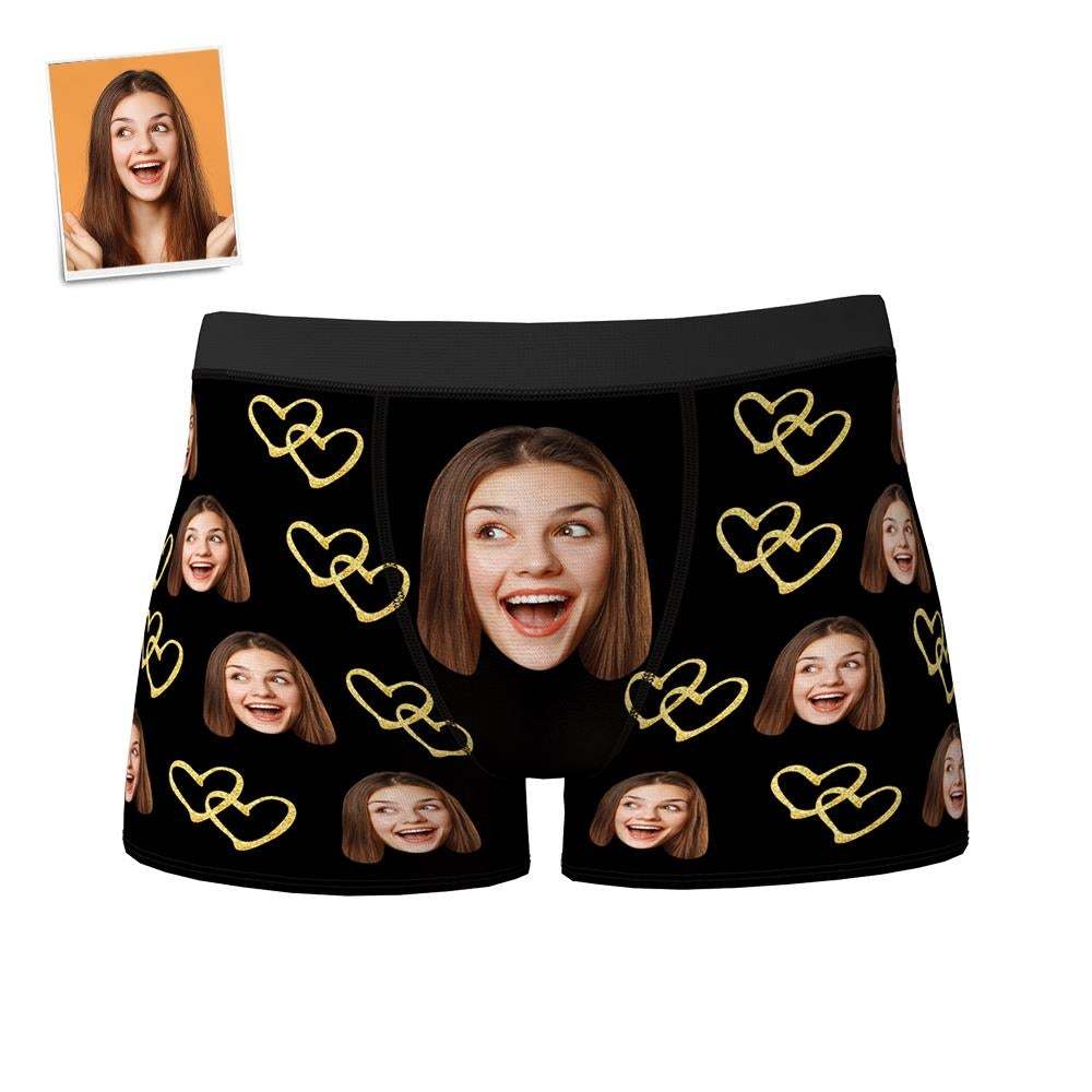 Custom Face Boxer Shorts Personalized Photo Boxer Shorts Romantic Valentine's Day Gifts For Boyfriend - Golden Love - MyFaceBoxer