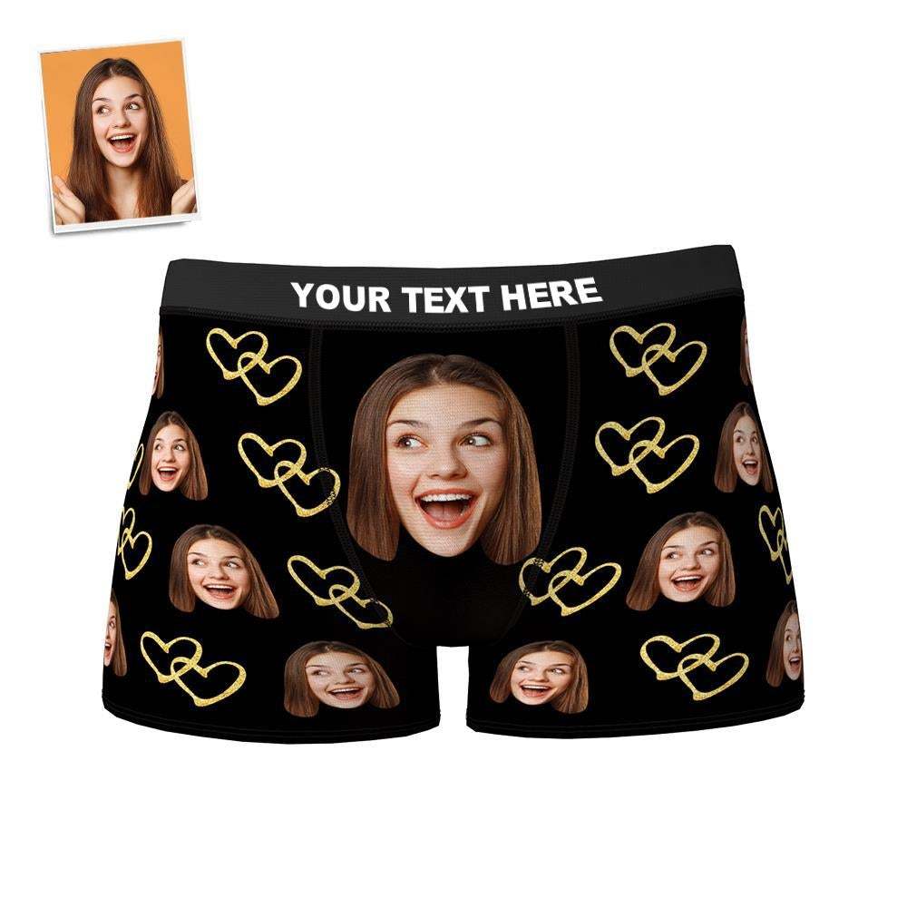 Custom Face Boxer Shorts Personalized Photo Boxer Shorts Romantic Valentine's Day Gifts For Boyfriend - Golden Love - MyFaceBoxer