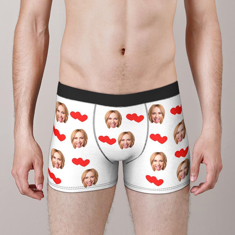 Custom Face Boxers Shorts Love Hearts Personalized Men's Boxer Briefs Valentine's Day Gift - MyFaceBoxer