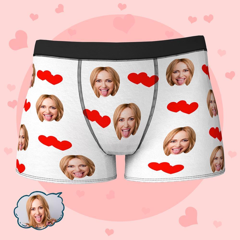 Custom Face Boxers Shorts Love Hearts Personalized Men's Boxer Briefs Valentine's Day Gift - MyFaceBoxer
