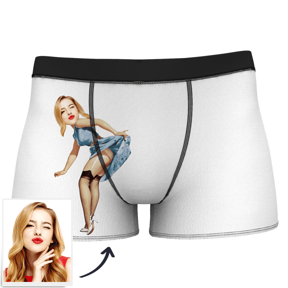 Men's Custom Face On Body Boxer Shorts - Pick up skirt - Funny Face Boxer - MyFaceBoxer