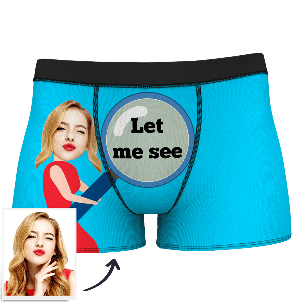 Men's Custom Face On Body Boxer Shorts - Let Me See - Funny Face Boxer - MyFaceBoxer