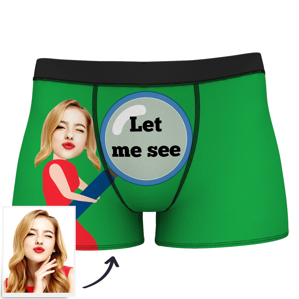 Men's Custom Face On Body Boxer Shorts - Let Me See - Funny Face Boxer - MyFaceBoxer
