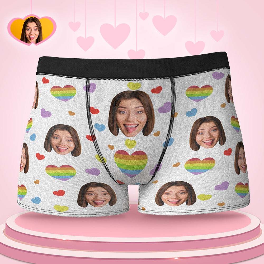 Custom Face Boxers Full of Colorful Hearts Valentine's Day Gifts For Him - MyFaceBoxer