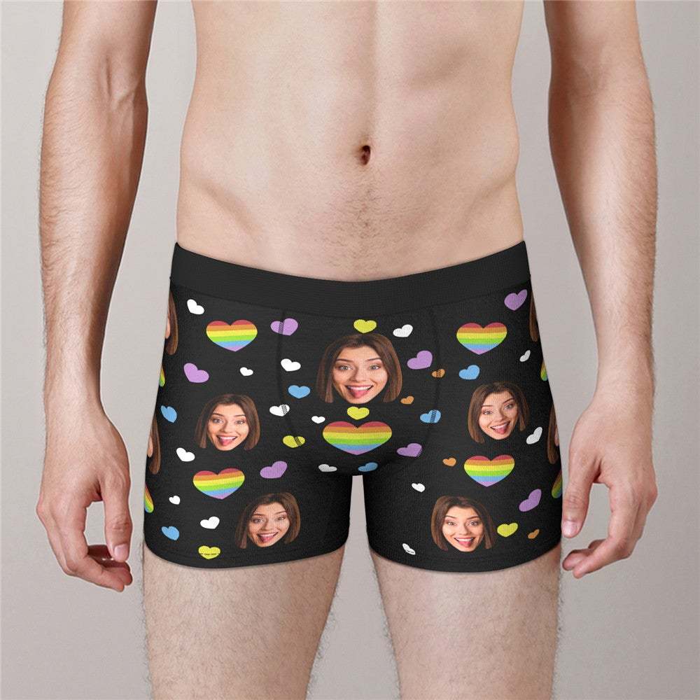 Custom Face Boxers Full of Colorful Hearts Valentine's Day Gifts For Him - MyFaceBoxer
