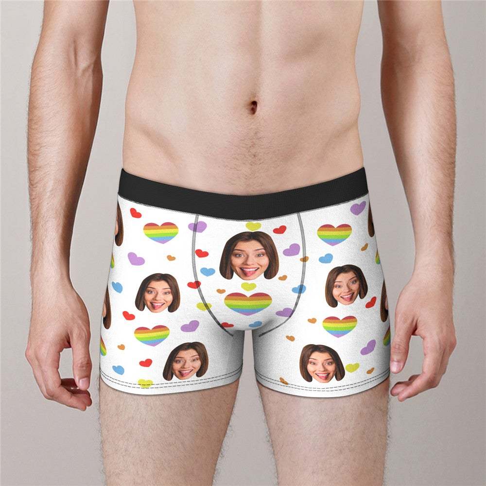 Custom Face Boxers Full of Colorful Hearts Valentine's Day Gifts For Him - MyFaceBoxer
