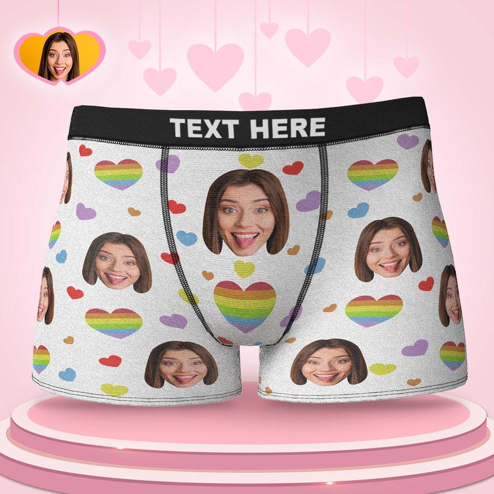 Custom Face Boxers Full of Colorful Hearts Valentine's Day Gifts For Him - MyFaceBoxer