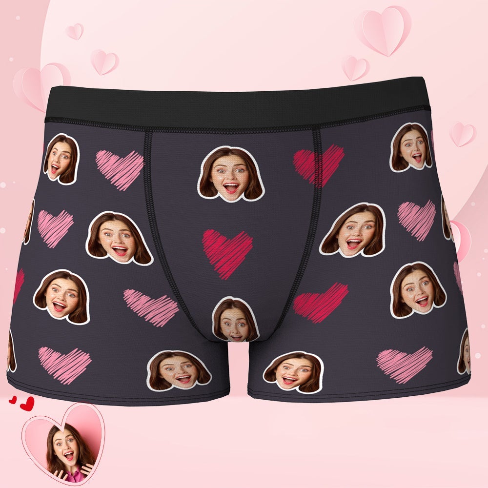 Custom Face Boxers add Picture Waistband Text Valentine's Day Heart - MyFaceBoxer