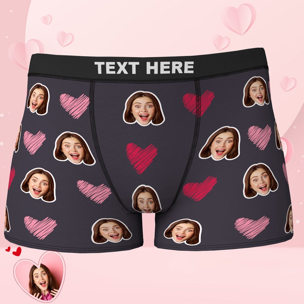 Custom Face Boxers add Picture Waistband Text Valentine's Day Heart - MyFaceBoxer