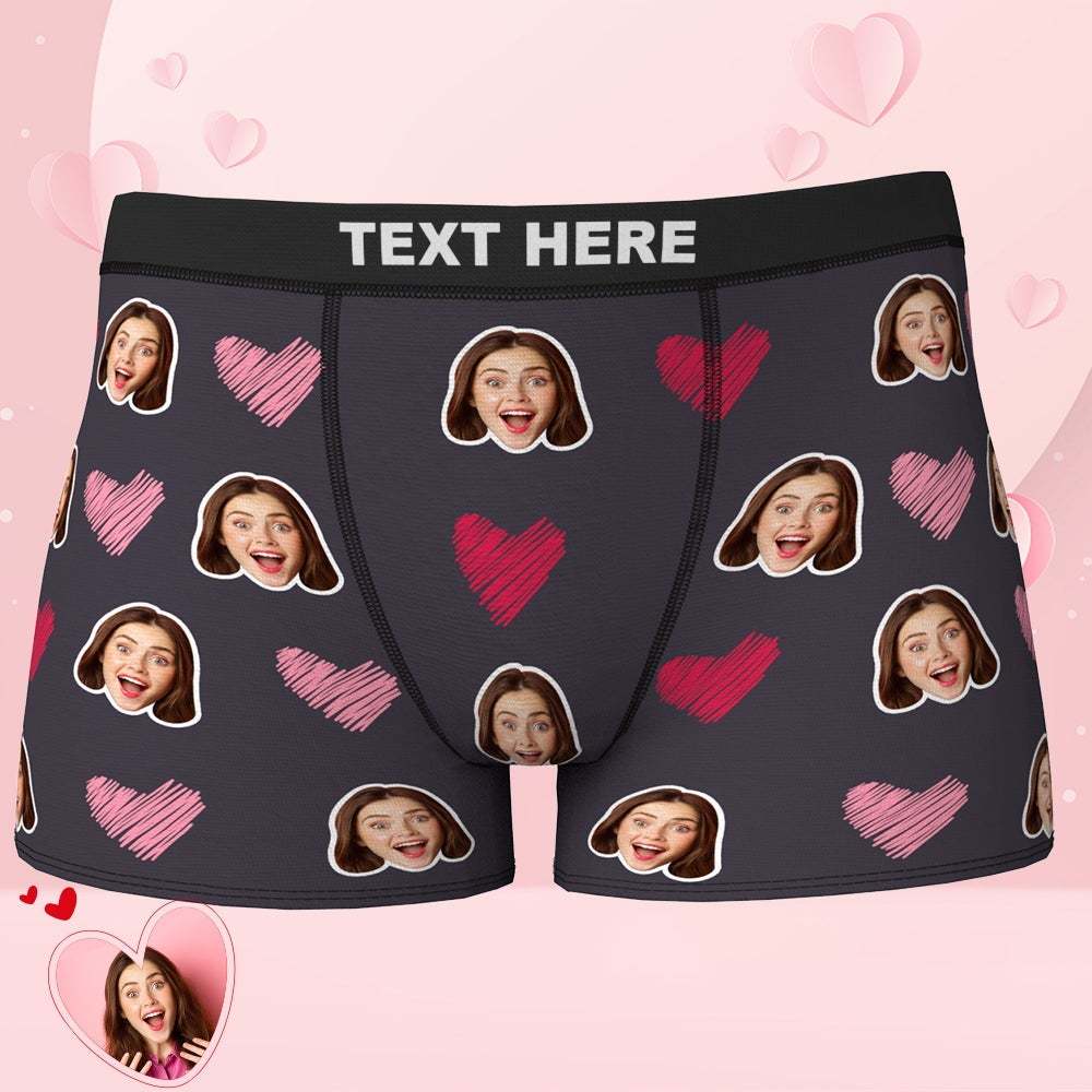 Custom Face Boxers add Picture Waistband Text Valentine's Day Heart - MyFaceBoxer