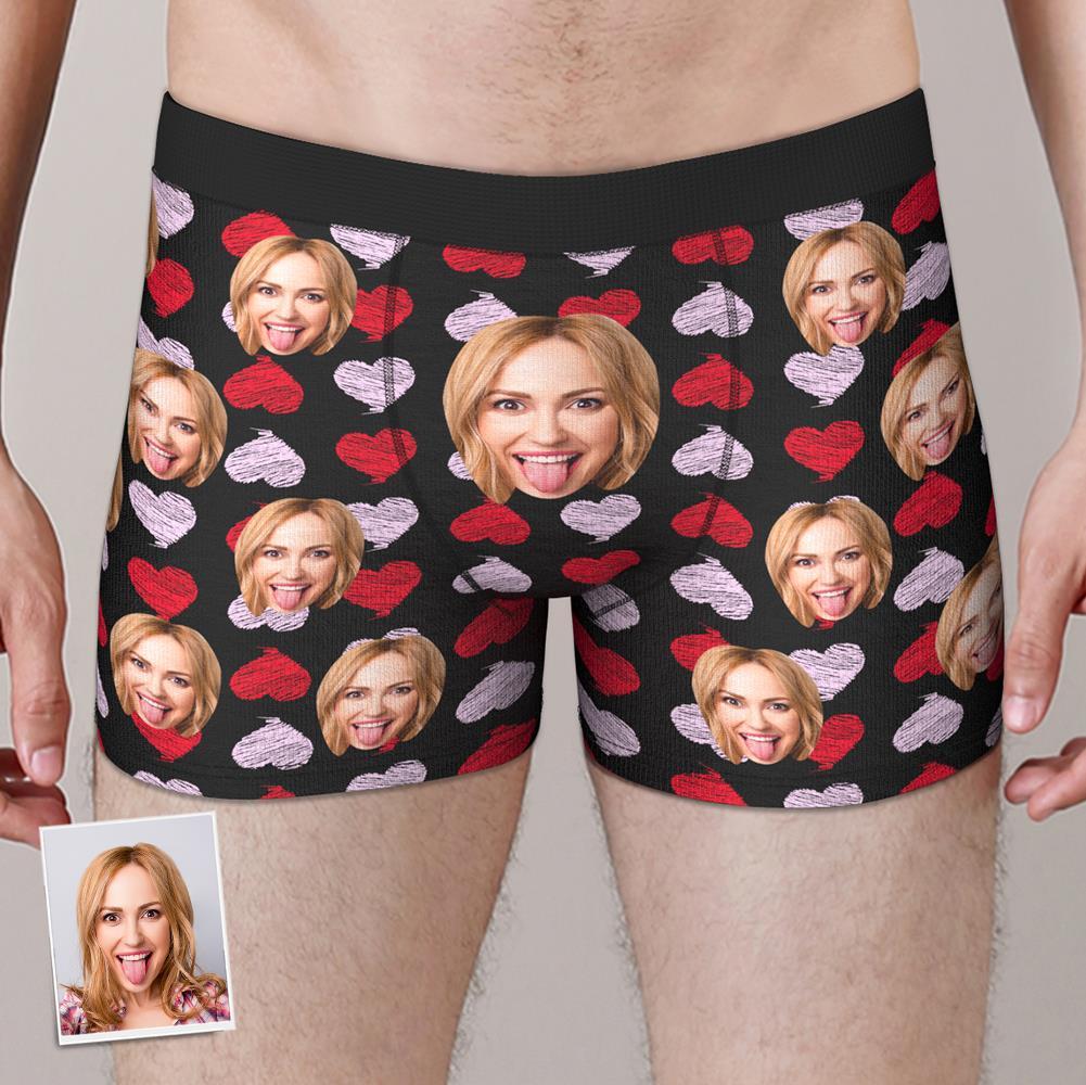 Custom Face Boxer Brief Red and Pink Hearts Gifts For Him - MyFaceBoxer