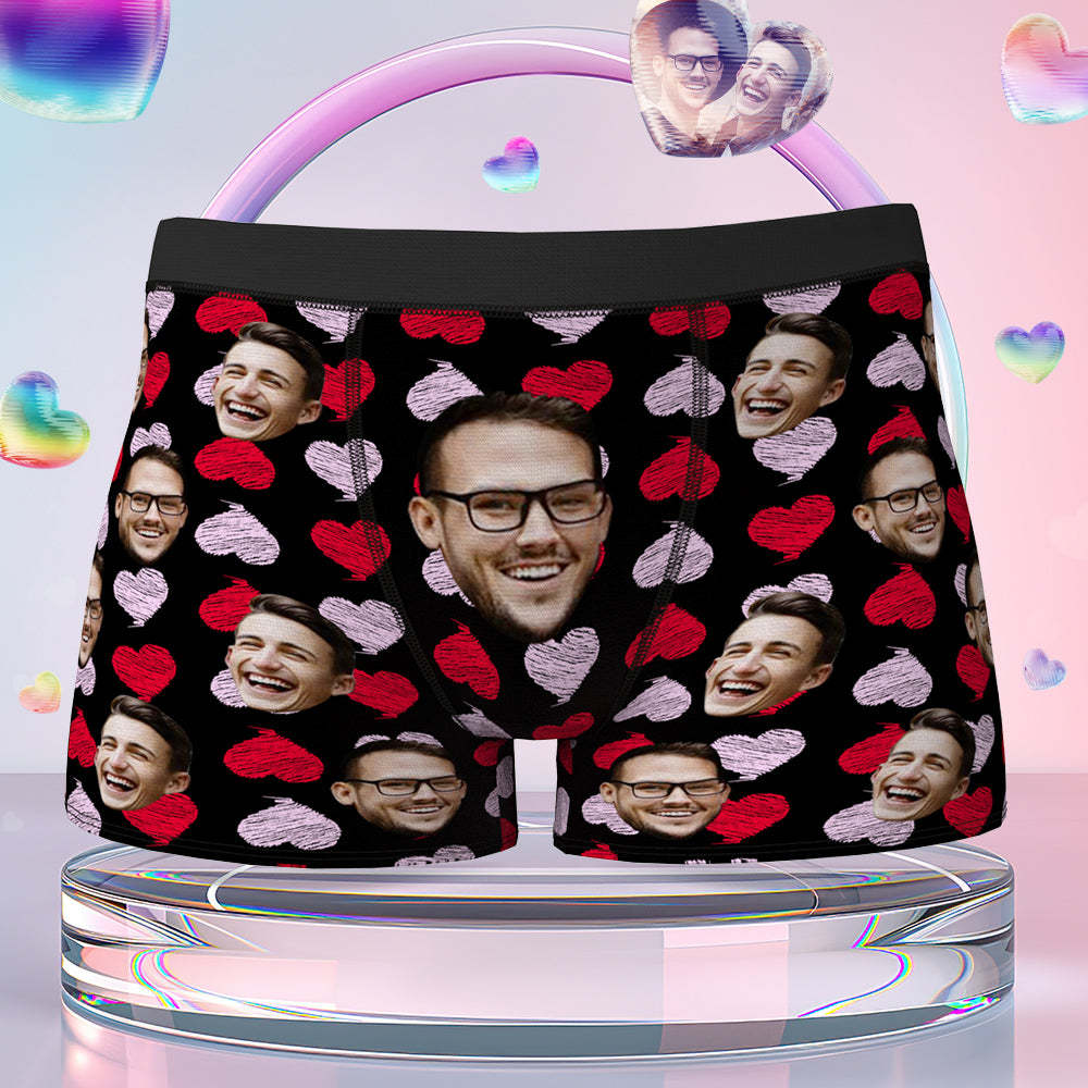 Custom Face Boxer Brief Red and Pink Hearts Gifts For Him Personalized LGBT Gifts - MyFaceBoxer