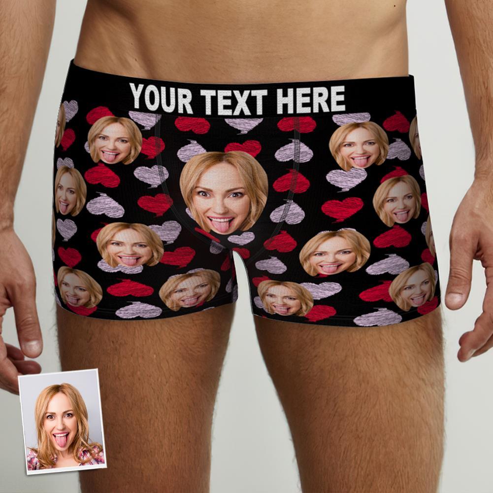 Custom Face Boxer Brief Red and Pink Hearts Gifts For Him - MyFaceBoxer