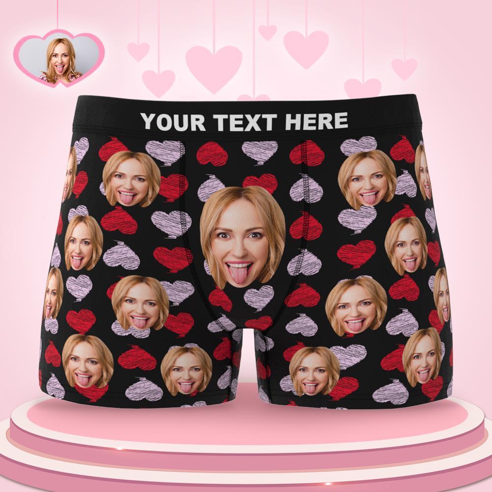 Custom Face Boxer Brief Red and Pink Hearts Gifts For Him - MyFaceBoxer