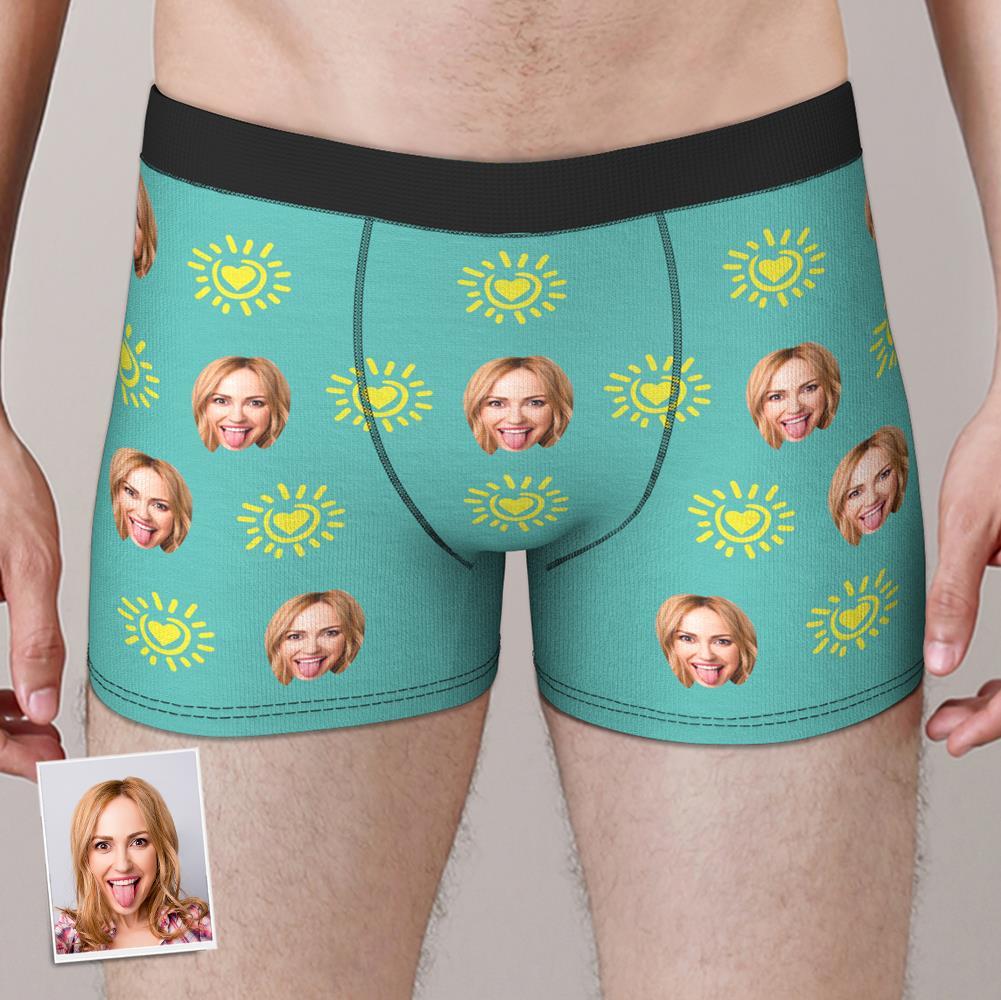 Custom Face Boxer Brief Cute Yellow Heart Valentine's Day Gifts For Him - MyFaceBoxer