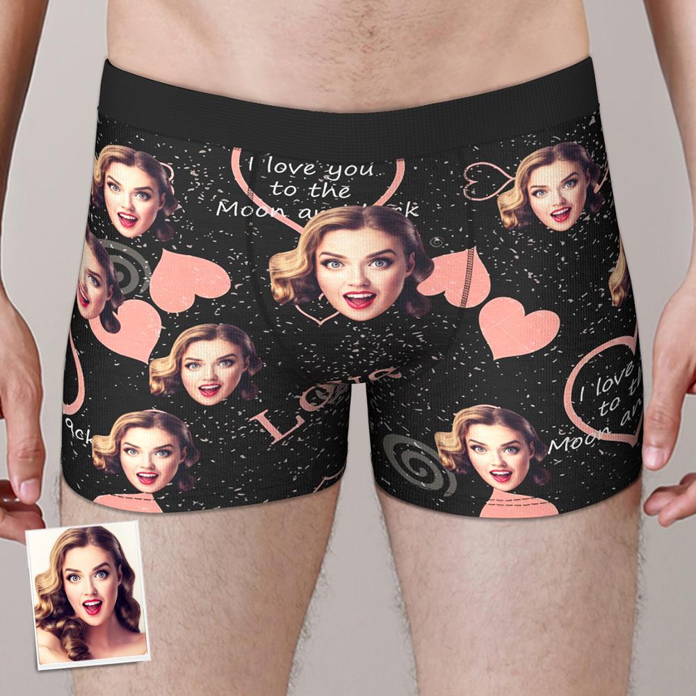 Custom Face Boxer Brief I Love You to the Moon and Back Valentine's Day Gifts For Him - MyFaceBoxer