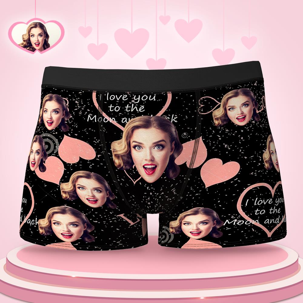 Custom Face Boxer Brief I Love You to the Moon and Back Valentine's Day Gifts For Him - MyFaceBoxer