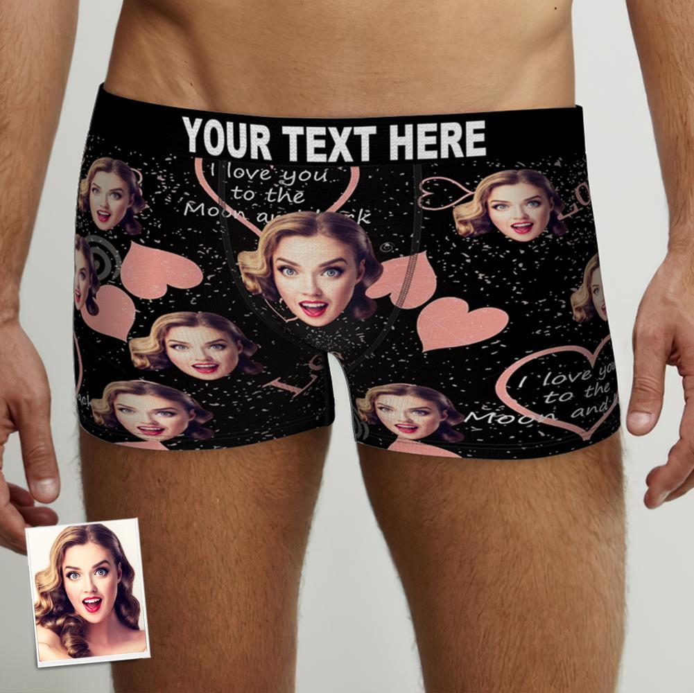 Custom Face Boxer Brief I Love You to the Moon and Back Valentine's Day Gifts For Him - MyFaceBoxer