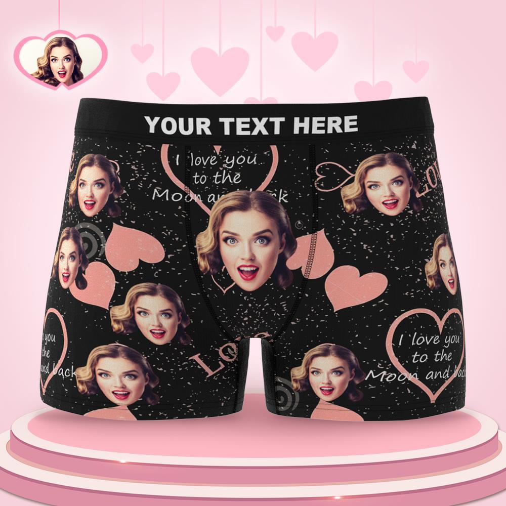 Custom Face Boxer Brief I Love You to the Moon and Back Valentine's Day Gifts For Him - MyFaceBoxer