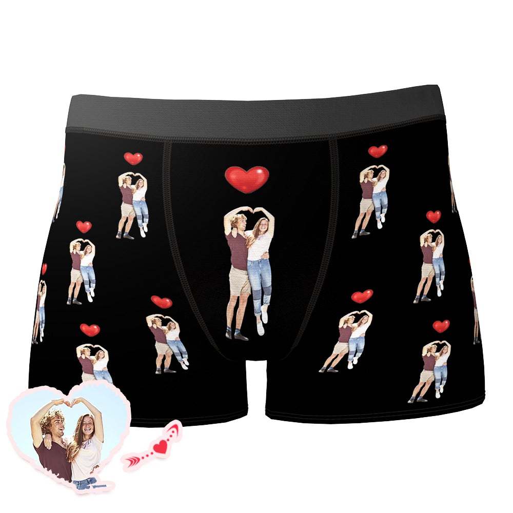Custom Photo Boxer Couple Red Love Heart Underwear Valentine's Day Gift - Men - MyFaceBoxer