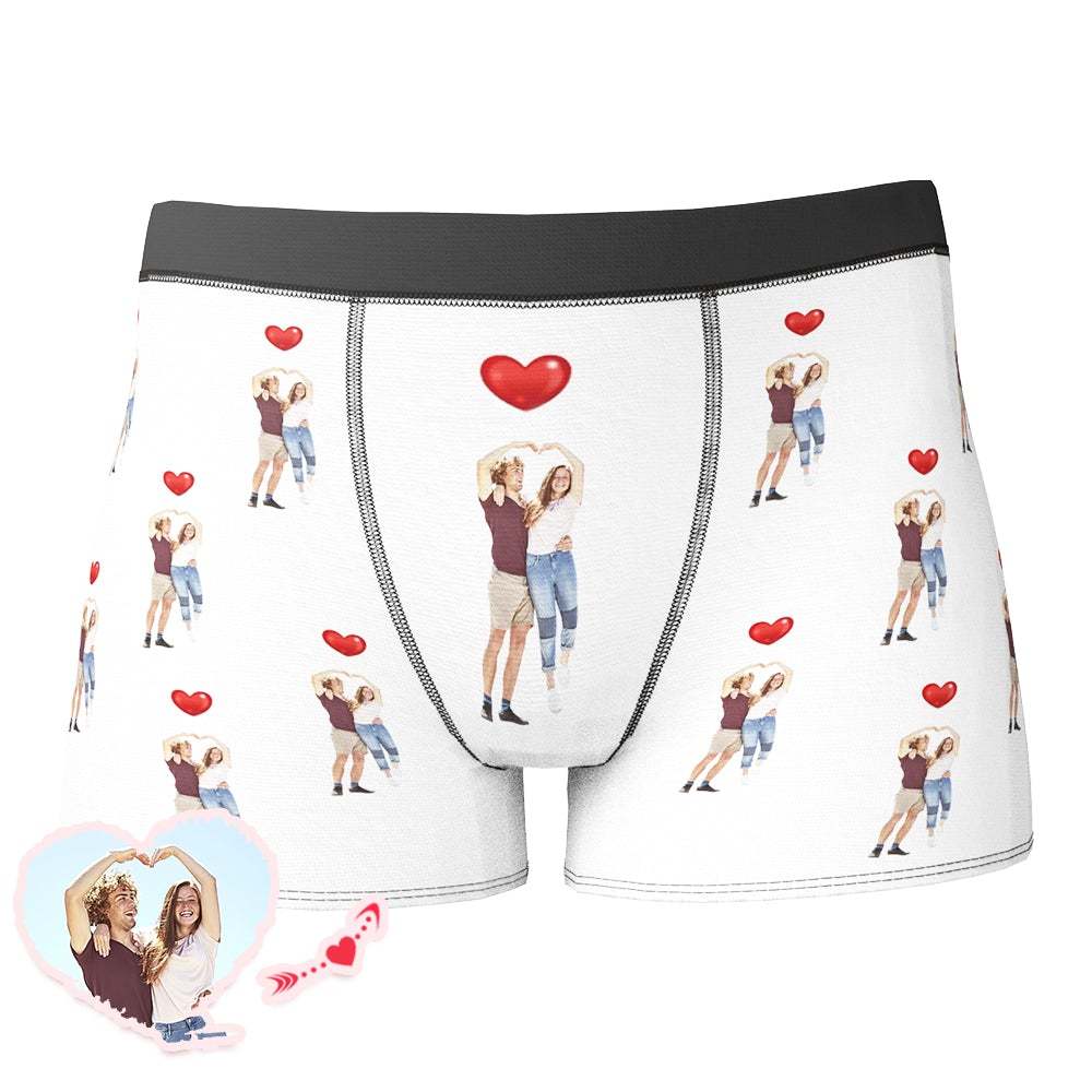 Custom Photo Boxer Couple Red Love Heart Underwear Valentine's Day Gift - Men - MyFaceBoxer