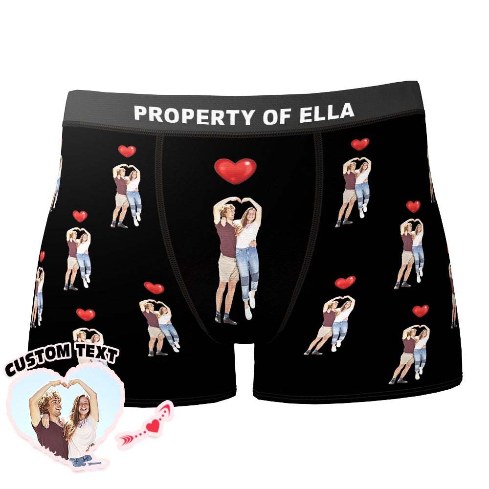 Custom Photo Boxer Couple Red Love Heart Underwear Valentine's Day Gift - Men - MyFaceBoxer