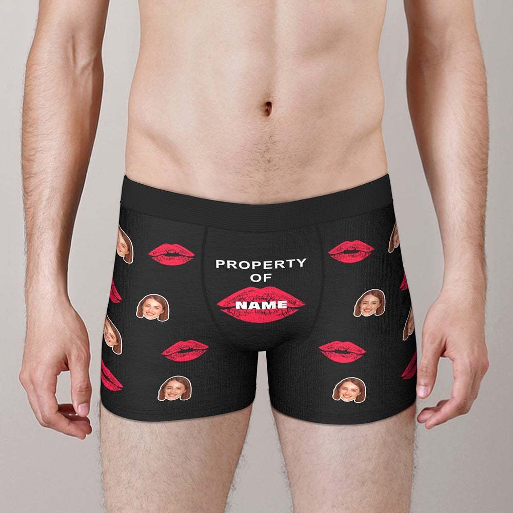 Custom Lip Print Property Of Name Boxers Brief Personalized Face Boxers Brief Gift For Him Wedding Gift - MyFaceBoxer