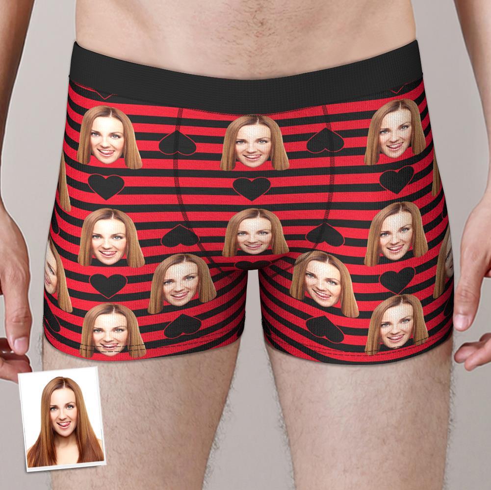 Custom Face Boxer Brief Black Strips Style Valentine's Day Gifts For Him - MyFaceBoxer