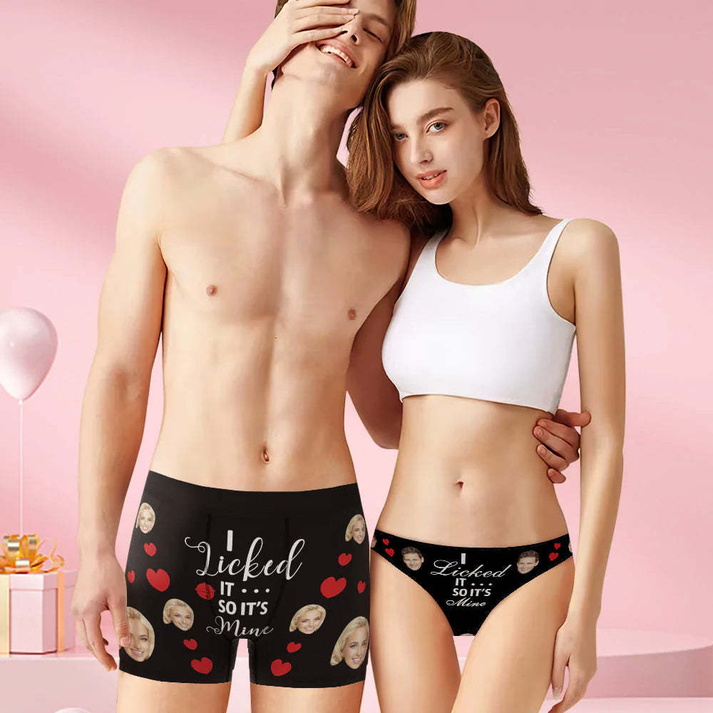 Custom Face Couple Matching Underwear I Licked It Personalized Funny Underwear Gift for Lovers - MyFaceBoxer