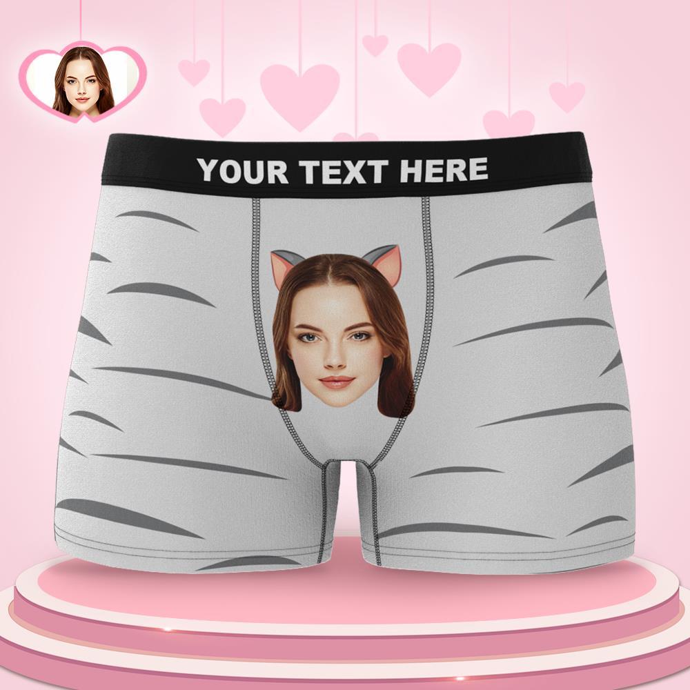 Custom Cute Cat Face Boxer Brief Naughty Gift For Him - MyFaceBoxer