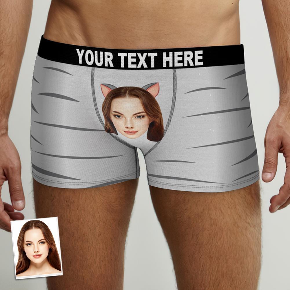 Custom Cute Cat Face Boxer Brief Naughty Gift For Him - MyFaceBoxer