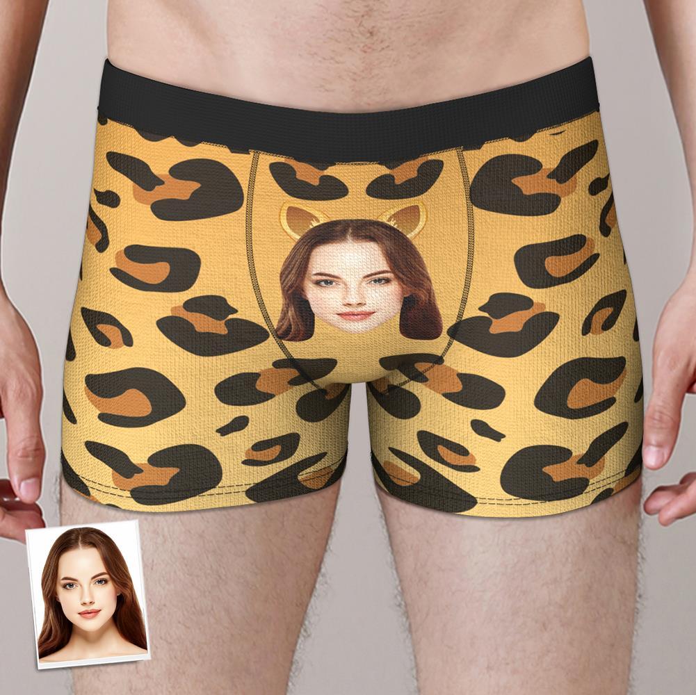 Custom Funny Leopard Face Boxer Brief Naughty Gift For Him - MyFaceBoxer