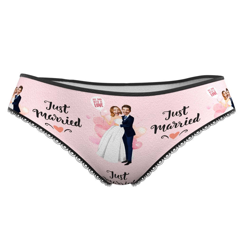 Custom Face Underwear Just Married Panties Gift for Wedding Couple Wedding Gift - MyFaceBoxer