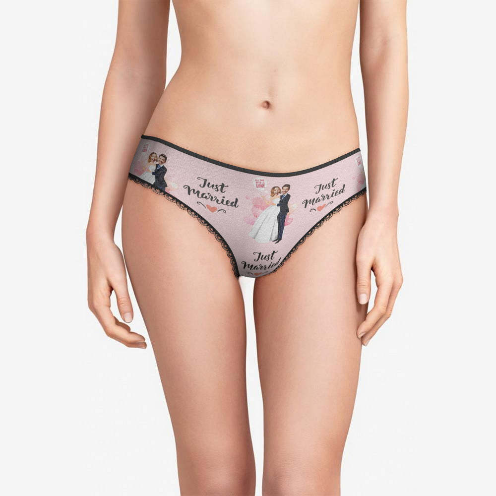 Custom Face Underwear Just Married Panties Gift for Wedding Couple Wedding Gift - MyFaceBoxer