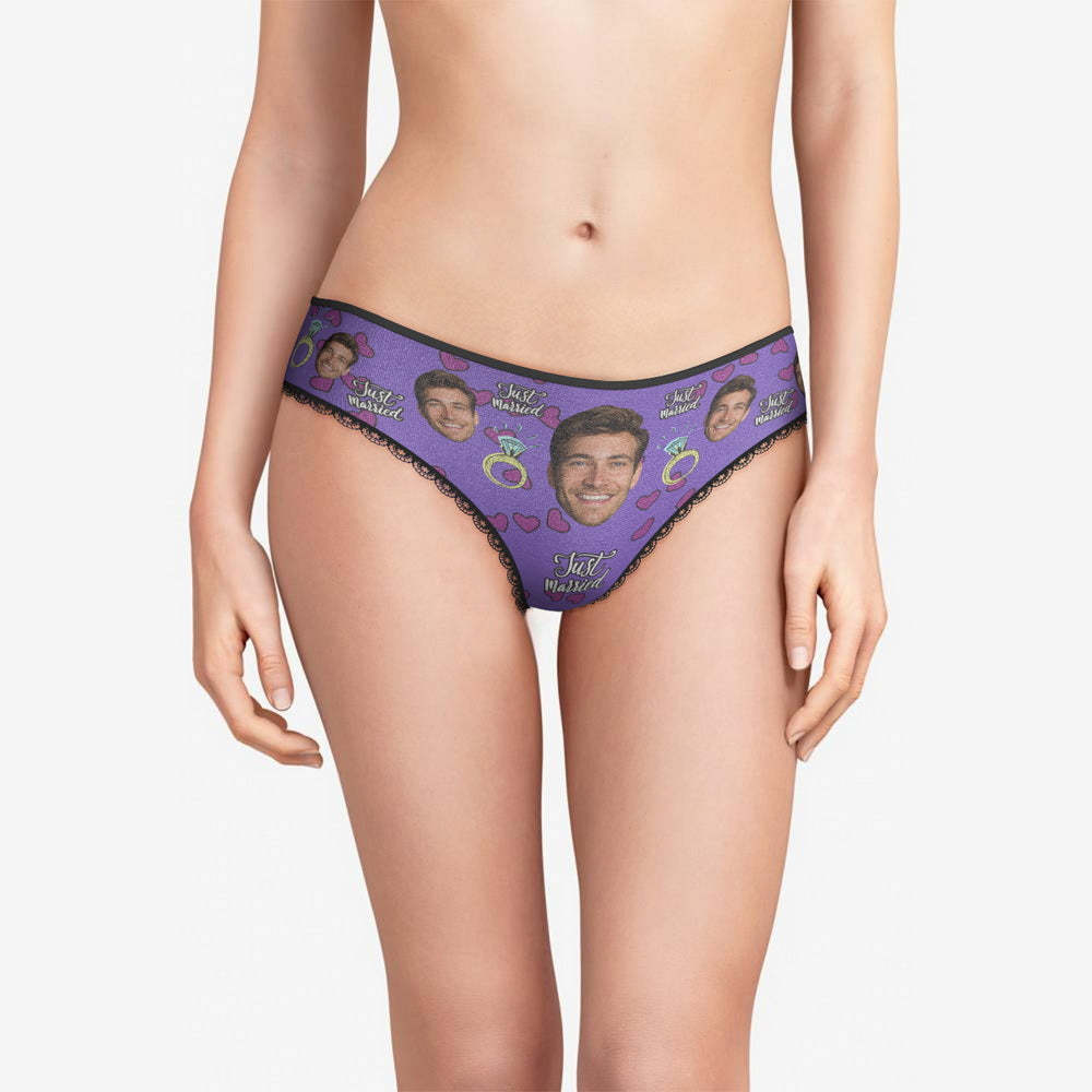 Custom Face Underwear Personalized Just Married Panties Gift for Her Wedding Gift - MyFaceBoxer