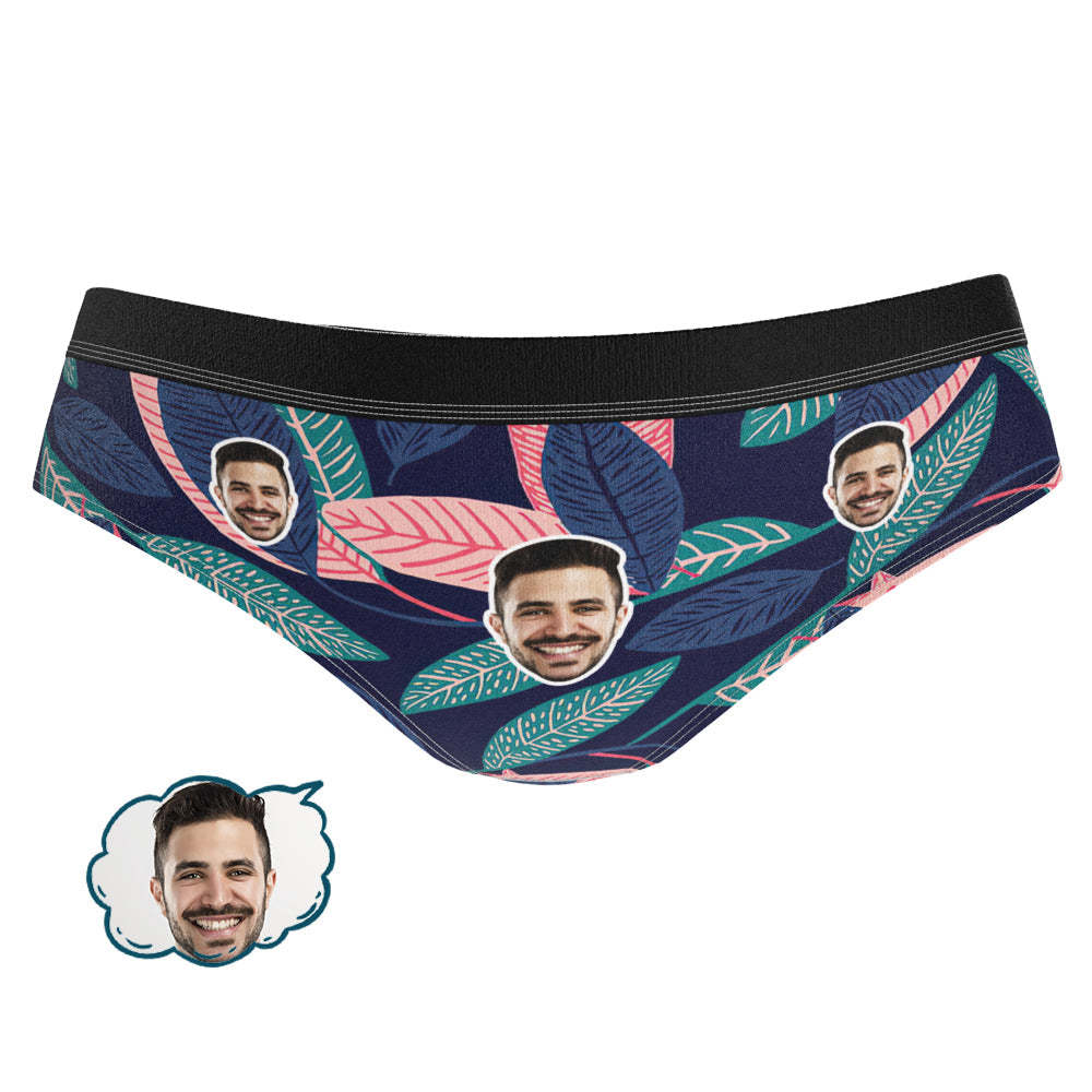 Custom Face Boxer Blue Leaves Couple Matching Briefs Underwear Holiday Gift - MyFaceBoxer